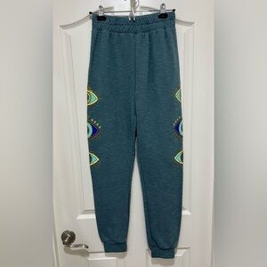 Kids Teal Eye-Print Jogger Pants